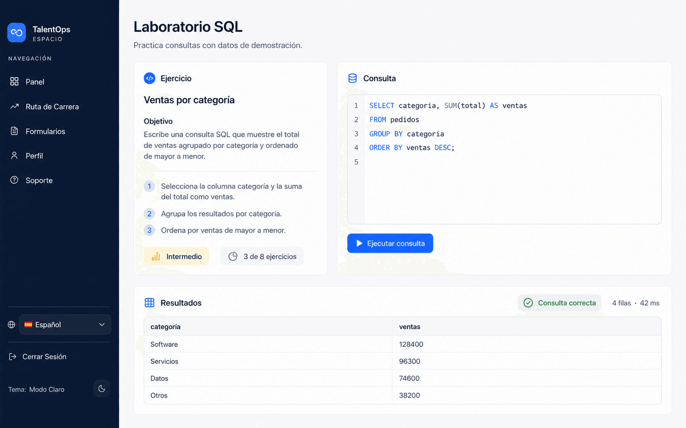Interfaz de SQL Lab en TalentOps